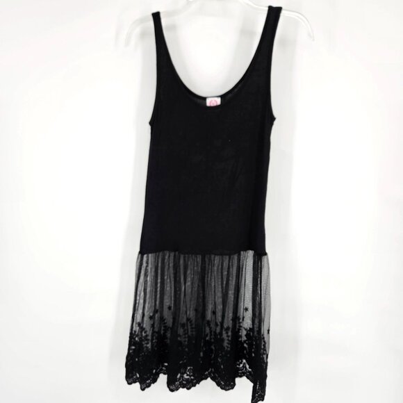 Tank Midi Dress Small Black Floral Lace Mesh Skirt Boho Gothic Cotton Blend - Picture 2 of 10
